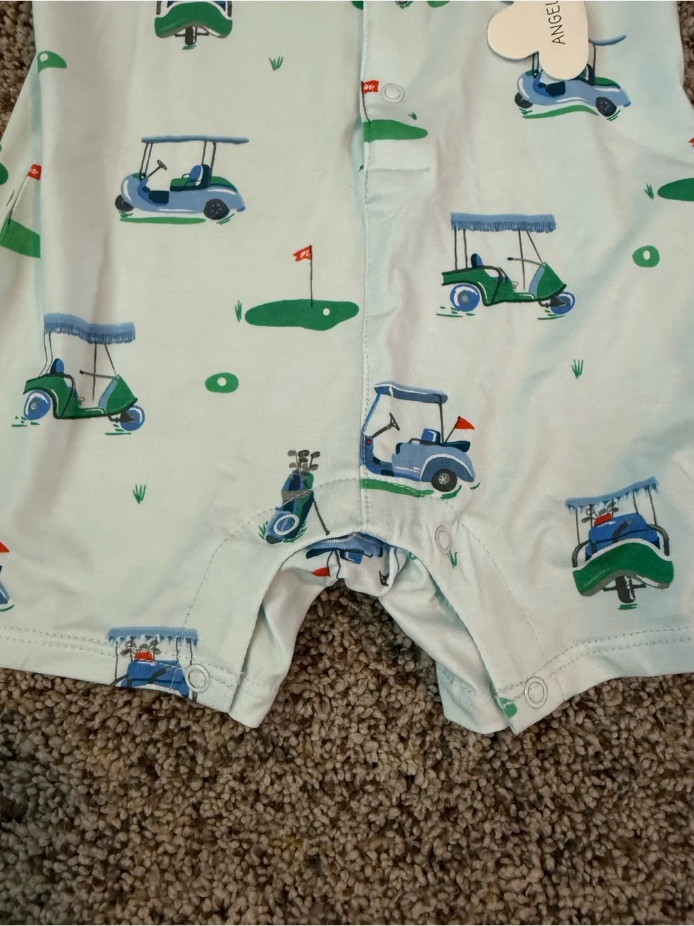 NWT Angel Dear Baby Blue Golf Carts Print Sleeveless Shortie Romper — Size 3/6 M